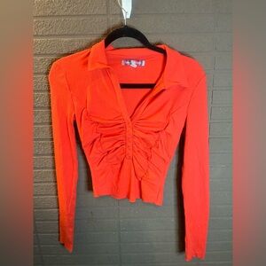 Urban Outfitters Red Button Down Ruched Shirt